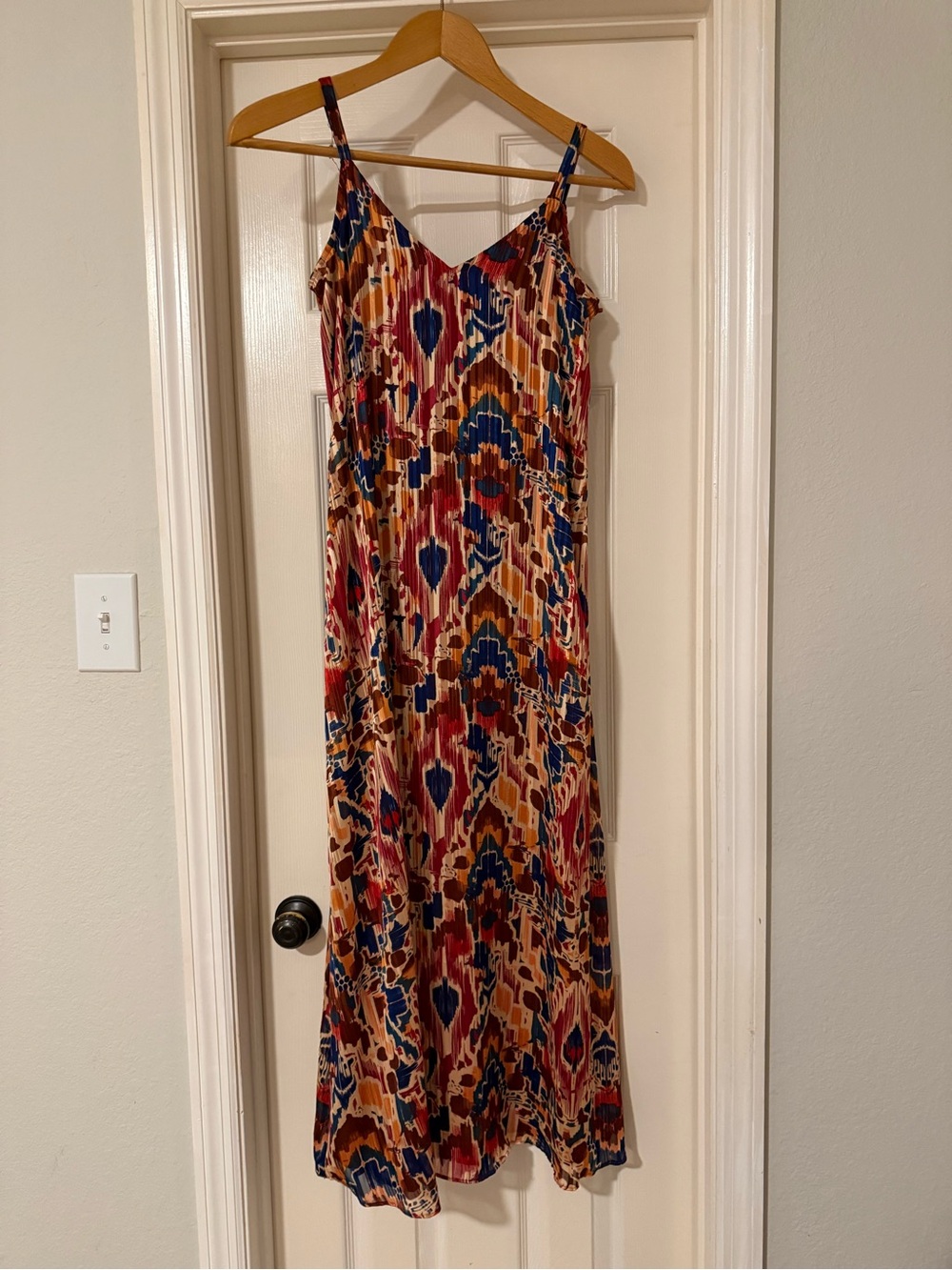 Vince Camuto Multicolor Ikat Slip Maxi Dress - Blue, Red, Tan